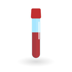 Test-tube with blood. Red liquid in glass tube