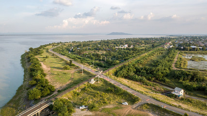 Fototapeta na wymiar Aerial View Railroad Pa Sak Dam Ban Kok Slung Lopburi Thailand