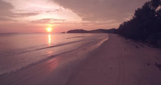 Ao Yai Beach Sunset on Koh Phayam in Ranong, Aerial Tracking Shot 
