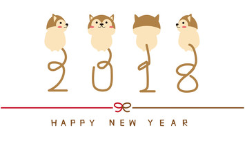 年賀状2018　犬　年賀状　4ポーズ2018 happy new year