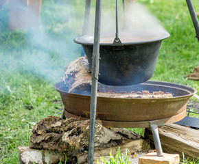Preparation of lunch at a medieval festival