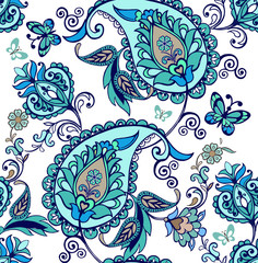 Oriental seamless paisley pattern. Floral wallpaper. Decorative ornament for fabric, textile, wrapping paper. Traditional oriental seamless paisley pattern.