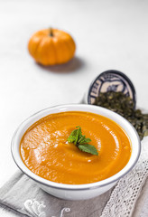 Pumpkin cream on bowl