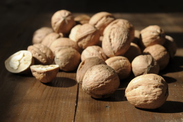 walnuts on a wooden table