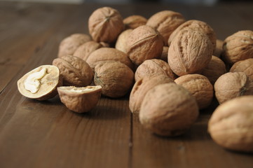 walnuts on a wooden table