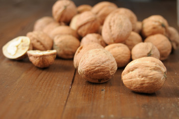 walnuts on a wooden table