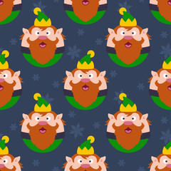 Round Christmas Elf Cartoon Seamless Pattern