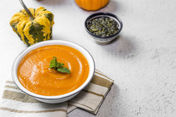Pumpkin cream on bowl