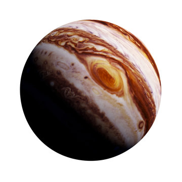 planet Jupiter isolated on white background with focus on the red spo