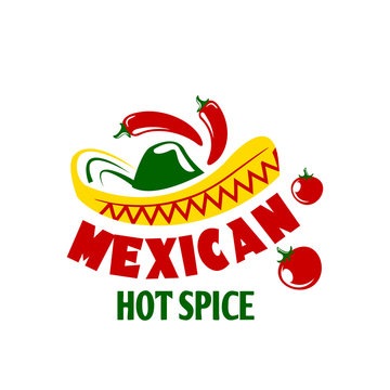 Mexican food icon with sombrero, spice pepper