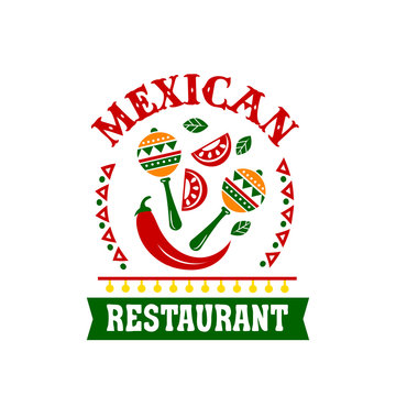 Mexican cuisine restaurant emblem with spice food