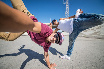 Breakdancers taking a selfie