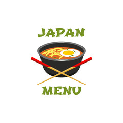 Japanese food icon with noodle soup and chopsticks