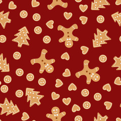Christmas Gingerbread Man and Cookies Seamless Pattern