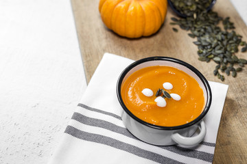 Pumpkin cream on bowl