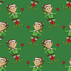 Cartoon Christmas Elf Seamless Pattern
