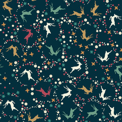 Christmas Reindeer and Dots Seamless Pattern