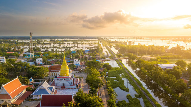 Aerial View Wat Chaiyamongkol Bang Mul Nak Province Phichit Thailand