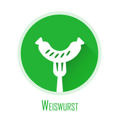 Vector icon with sausage and fork. Flat design.