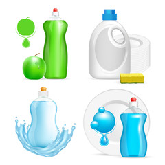 Vector realistic dishwashing liquid product icon set