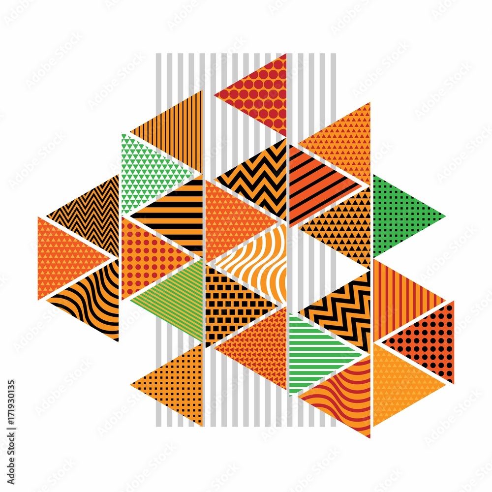 Poster geometric shapes modern pop art style with colorful lines, dotted, triangles element abstract backgr