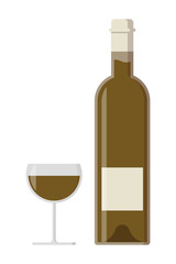 Bottle of wine and glass vector illustration