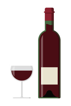Bottle of wine and glass vector illustration