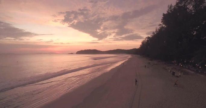 Pullback Aerial Shot Along Ao Yai Beach in Ko Phayam, Thailand
