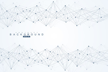 Geometric abstract background with connected line and dots. Structure molecule and communication. Scientific concept for your design. Medical, technology, science background. Vector illustration.