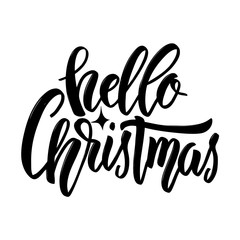 Fototapeta premium Hello christmas. Hand drawn lettering on white background.