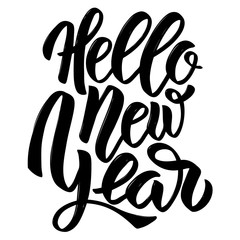 Hello New year. Hand drawn lettering on white background.