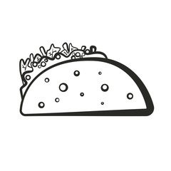 Black isolated vector outline taco icon. Minimalistic cartoon linear mexican tacos symbol for fast food restaurant or cafe menu, advertisement, banner, web design