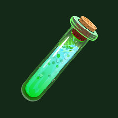 Bottle of acid. Game icon of magic elixir. Interface for rpg or match3 game. Small variant.