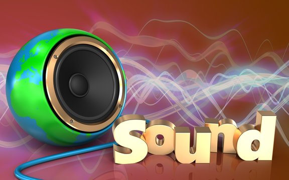 3d 'sound' sign earth globe speaker