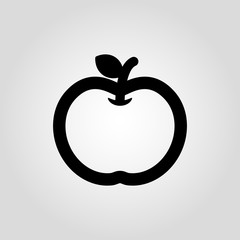 Apple vector icon. White apple with black contours and leave.
