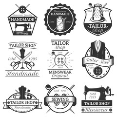 Fototapeta premium Vector set of vintage tailor labels, badges and logos