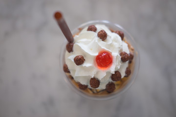 Chocolate frappe with whipped cream