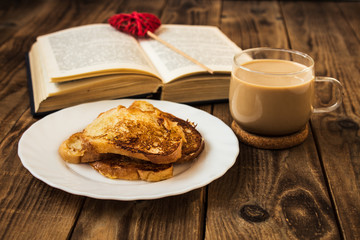open book toast and coffee
