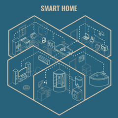 Smart house concept vector 3d isometric blueprint illustration