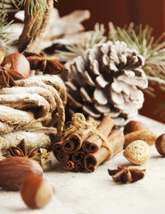 Christmas card with fir branches and decoration