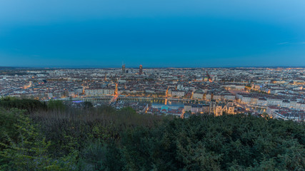 Fototapeta na wymiar Cityscape of Lyon in Blue Hour. A World Heritage in France