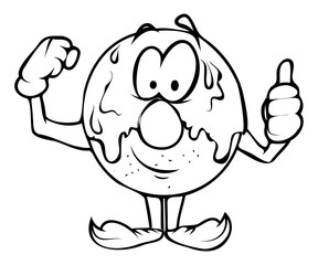 Funny Cartoon Donut Showing Thumbs Up Vector Drawing