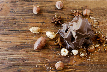 pieces of chocolate with nuts and cinnamon