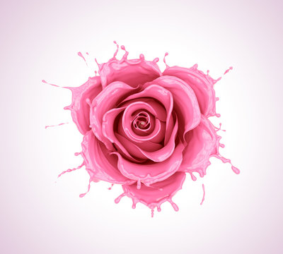 splash of juice or yogurt flower rose, pink liquid flower shape,milk isolated with clipping path.