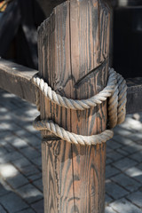 Rope tied to a wooden pole