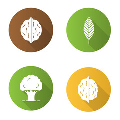 Forestry flat design long shadow glyph icons set