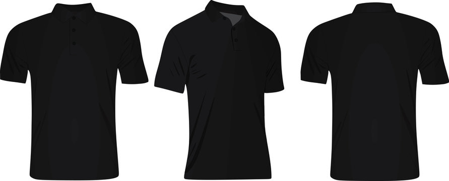 Black men polo t shirt. vector illustration. front, side and back view  vector de Stock | Adobe Stock