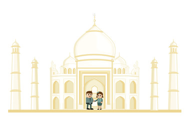 Cartoon Business People Meeting in front of Taj Mahal