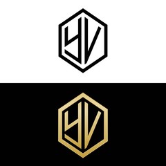 initial letters logo yv black and gold monogram hexagon shape vector