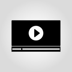 Playback icon. Play button on video screen icon. Flat layout design. Audio and video screen.